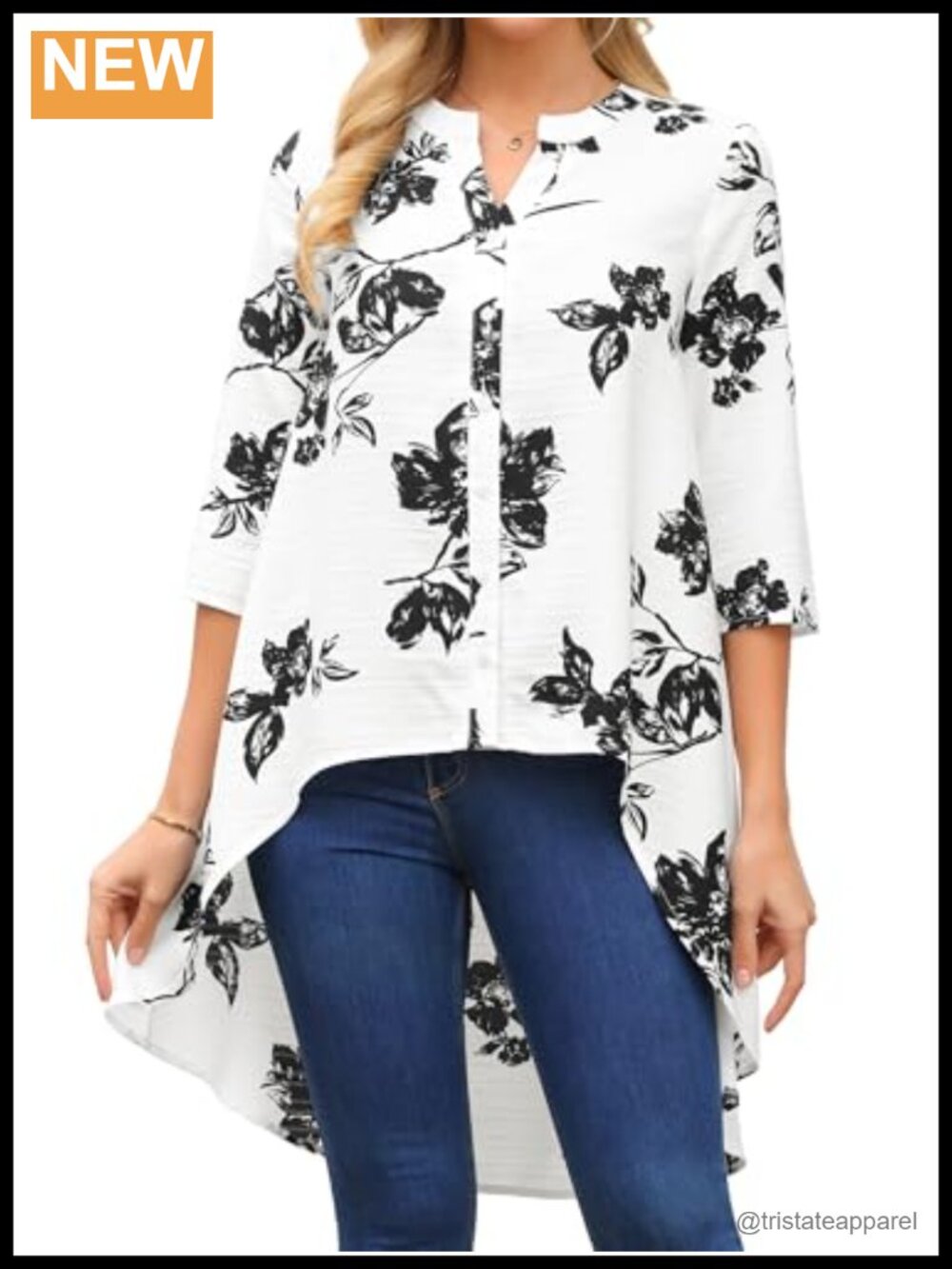 Women's 3/4 Sleeve High Low Floral Casual Blouse Polyester
